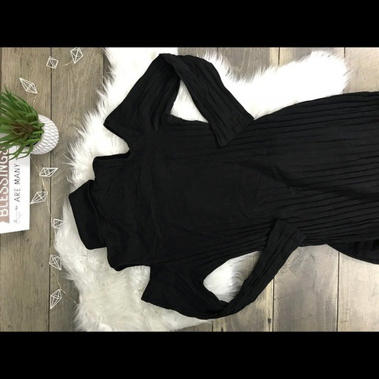 Black Turtleneck Bodycon Cold Shoulder Dress