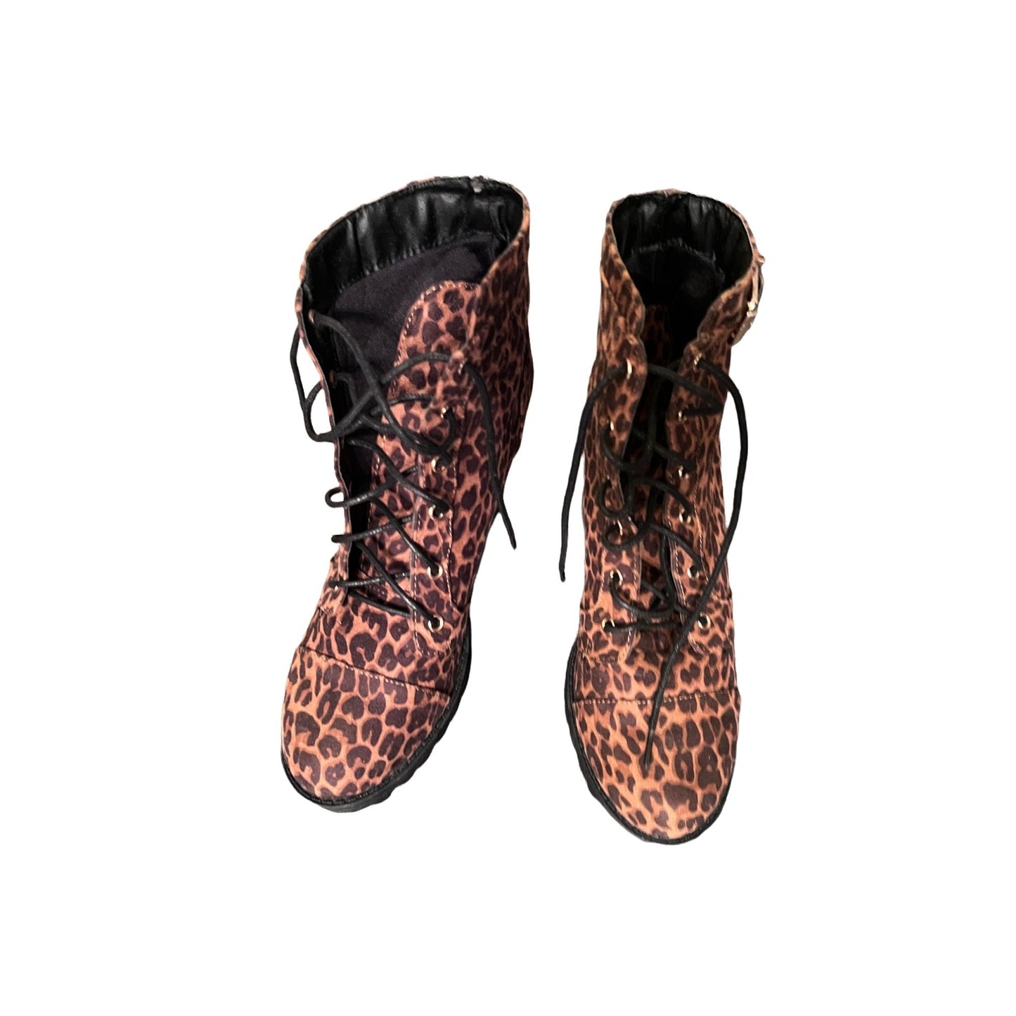 Leopard Lace-up Heeled Boots - 9