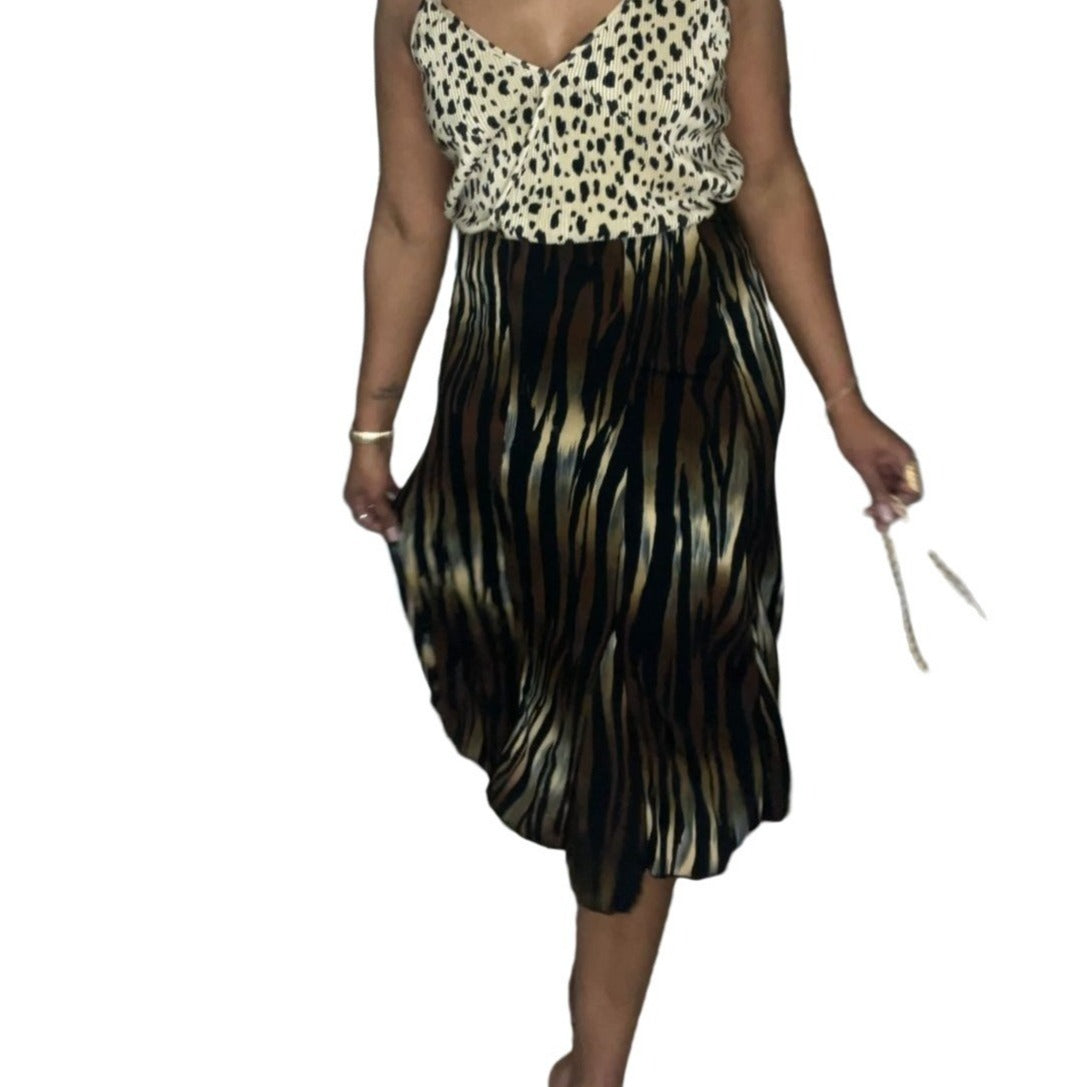Vintage Mixed Tiger Print Skirt - L
