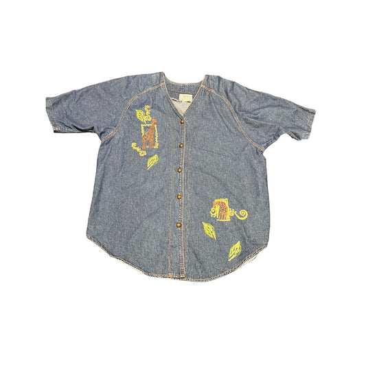 Vintage Baseball Jersey Style Denim Shirt Dress - XL