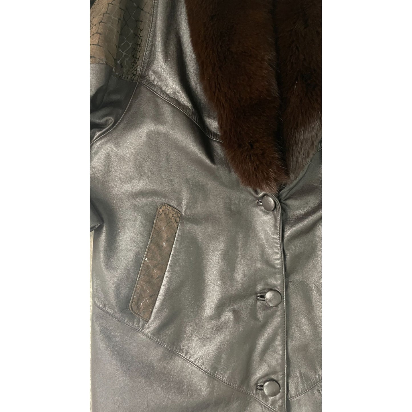 Vintage Fur Collar Leather Coat