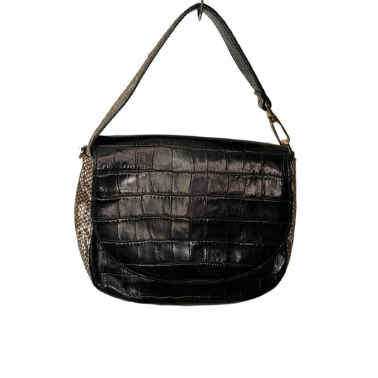 Black Leather Croc Snakeskin Trim Bag