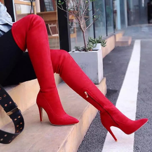 Red Thigh Boots - 9.5